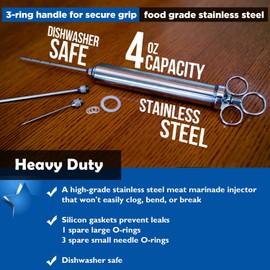 4 oz Stainless Steel Commercial Grade Meat Marinade Flavor Injector Kit 1/2 Cup Capacity Seasoning Injector with 3 Professional Marinade Needles