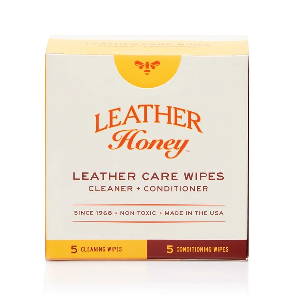 Leather Honey Leather Care Wipe Kit - Clean and Condition Leather On-The-Go - Trusted Since 1968 for Leather Apparel, Furniture, Auto Interior, Shoes and Accessories - 5 Cleaner/5 Conditioner Wipes