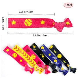 12 PCS Softball Hair Ties for Girls, No Crease Hair Elastics Set, baseball Team Gifts Party Favors for Players Fans Coaches, Teams Softball Accessories for Girls Teens Women (Multi Color)