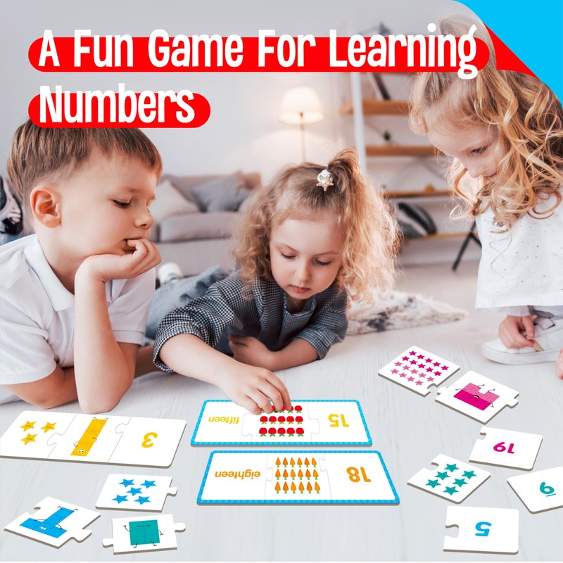 1-20 Number Puzzles, 20 Self-Correcting Matching Puzzle Set, Educational Counting