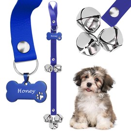 KEXIAVA Leather Dog Doorbell, Dog Bells with Pet Tag Puppy Training Bell for Door Training Bells for Dogs to Ring to Go Outside Bell for Dogs to Ring to Go Potty (Navy Blue, Bone Tags)