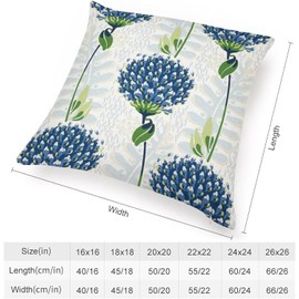 POMOTER Blue Flower White Check Throw Pillow Cover,Traditional Checkered Decorative Pillow Cases Cotton Linen Square Cushion Covers for Sofa Couch,20"x20"