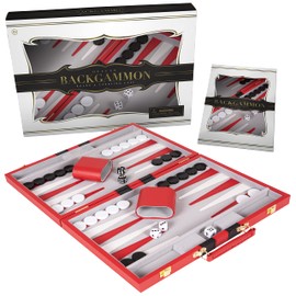 Backgammon Set 18 inch, Large - Classic Board Game for Adults and Kids with Premium Leather Case - Includes Strategy & Tip Guide (Red)