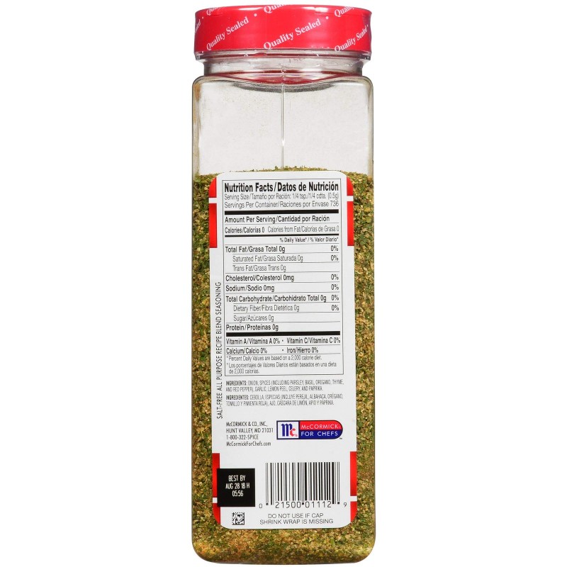 Lawry's Salt Free All Purpose Seasoning Blend 13 Ounce Chef's