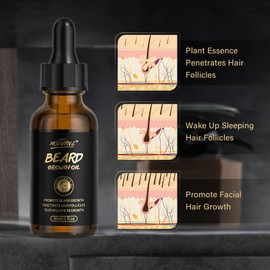 Bartwachstums-Set – Biotin-Bartwachstumsöl mit Roller zur Förderung des Haarwuchses – Bartserum zur Gesichtshaarbehandlung, männlich, dick, 1 Fl Oz