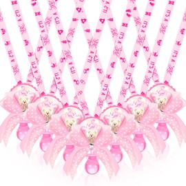 Hotop 36 Pcs Baby Shower Pacifier Necklace Bulk Bear Acrylic Pacifier Necklace for Baby Shower Charm Necklaces Party Favors for Girls Boys Gender Reveal Decoration Table Pieces(Pink,Girl)