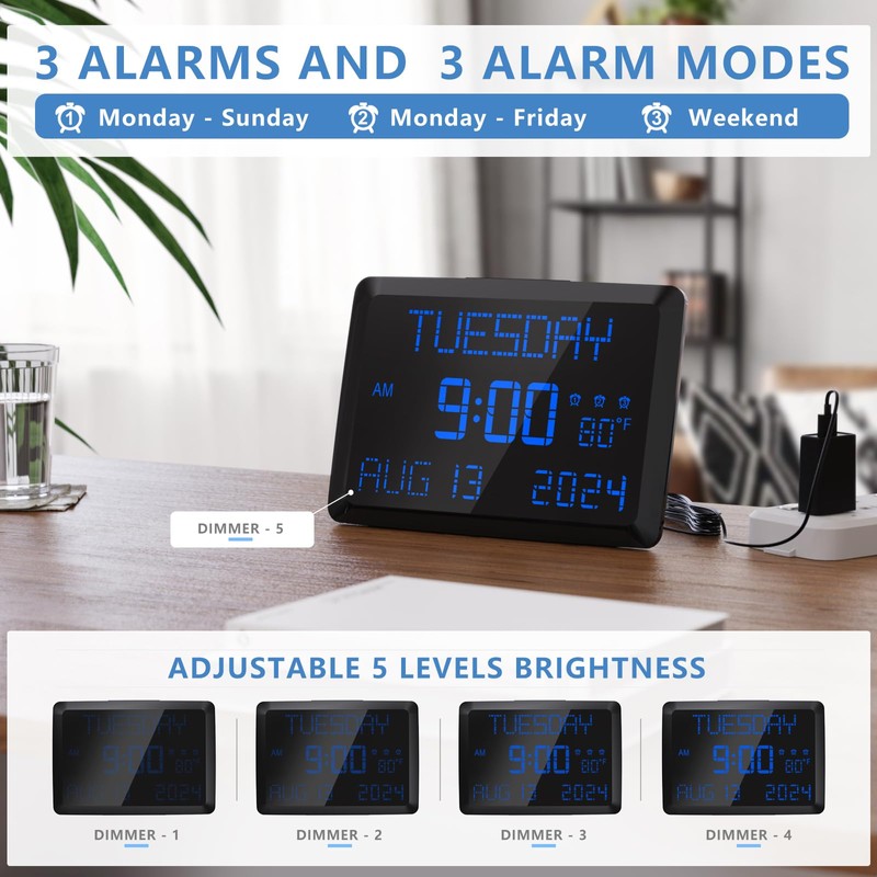 Raynic Digital Clock, 11.5" Large Display Calendar Clock with Day