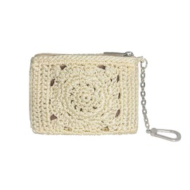 Eiyye Card Holder Wallet for Women Crochet Credit Card Case with Zipper Lightweight Minimalist ID Card Organizer for Purse or Travel Use(Light Yellow)