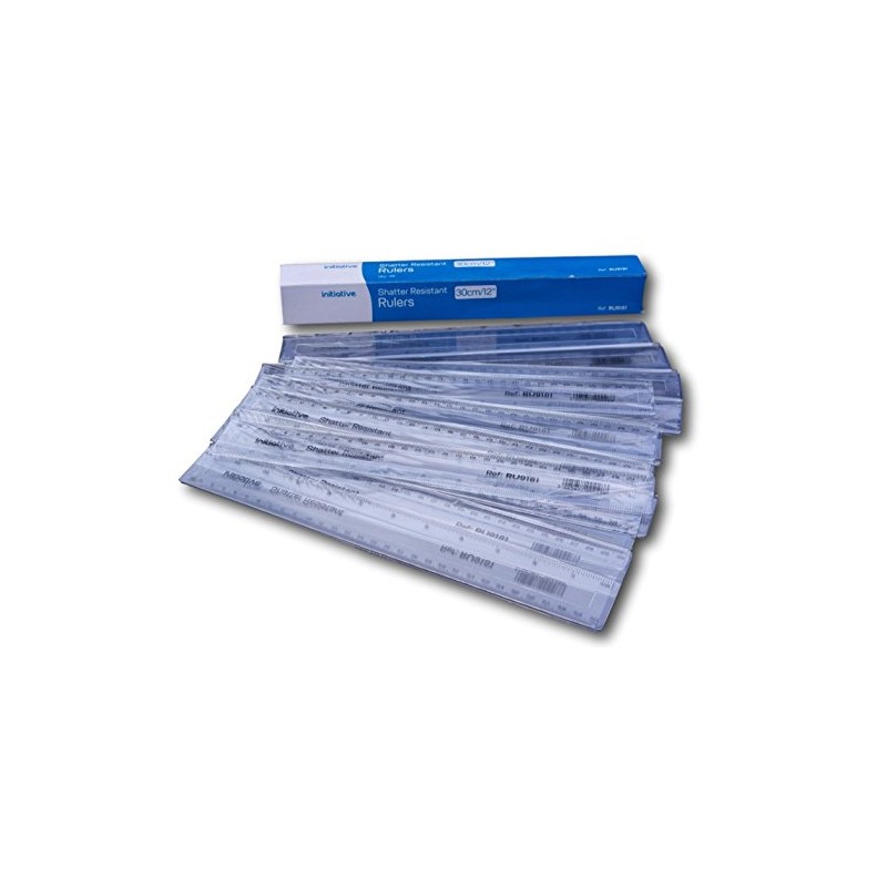 Pack of 20 shatter resistant clear plastic rulers 30cm (12