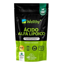 Wellthy Ácido Alfa Lipoico 600mg en SOLO UNA CÁPSULA 185 Cápsulas. 185 Dosis Completas, NON GMO, Vegan Friendly, VCaps Tecnología Cápsulas Veganas, Bottle Free.