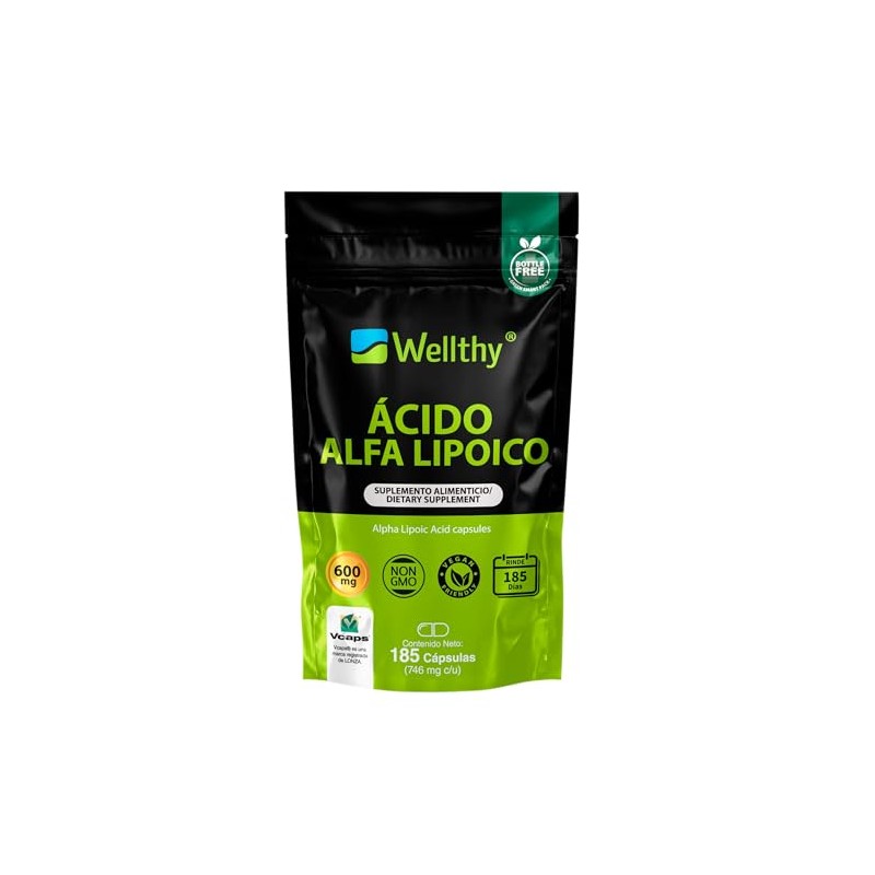 Wellthy Ácido Alfa Lipoico 600mg en SOLO UNA CÁPSULA 185