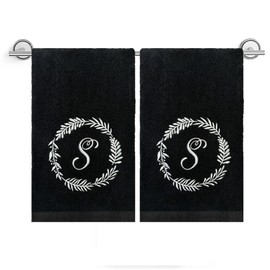 Monogram S Towel Set of 2 Black Towels Embroidery Letter S Soft Bath Towel Absorbent Hand Towels Multipurpose for Bathroom Hotel Gym and Spa Set Towel 11.8X27.5 Inch