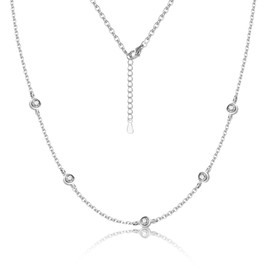 ALEXCRAFT Stackable Silver Necklace for Women Adjustable 925 Sterling Silver Cubic Zirconia Necklaces Trendy Dainty No Pendant Single Clavicle Ball CZ Necklace Stack Jewelry Chains for Women Lady