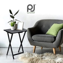 PJ Wood PJ Wood 2-Pack TV Tray Folding Dinner Table w/Collapsible Storage Rack, Black