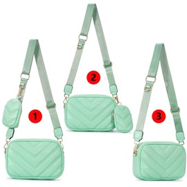 Herald Chevron Quilted Small Crossbody Bag with Coin Purse Pouch, Women Square Camera Side Shoulder 2 Size Handbags (Mint Green)
