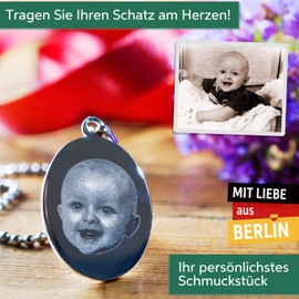 Diamandi Necklace Pendant with Photo Engraving I Your Picture + Text Engraving I Oval Silver, Stainless Steel