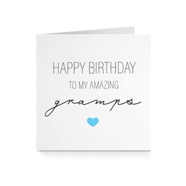 Happy Birthday To My Amazing Gramps - Cursive Blue Heart Greeting Card - For Him Grandad Grandpa A506