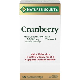 Nature's Bounty Cranberry Dietary Supplement, Supports Urinary Tract and Immune Health, Softgels, 25,200 Mg, 60 Ct