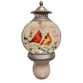 Gerson International Lighted Christmas Snow Globe Night Light with Swirling Glitter, Cardinal Scene