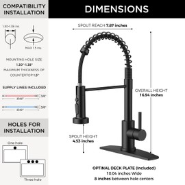 FORIOUS Black Kitchen Faucets with Sprayer, Stainless Steel Sink Faucet Single Handle with Deck Plate, Commercial Classic Spring Faucet for Kitchen Sink, Bar & Prep Sinks, Laundry RV Camper