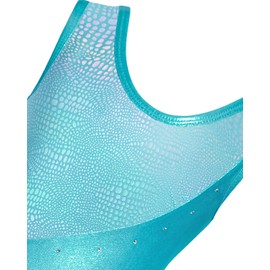 Gogokids Girls Three Piece Gymnastics Set with Shorts, Kids Sleeveless Gymnastics Leotard with Gems, Sparkling Girls Gymnastics Outfit, Sporty Dancewear for Children Aged 3-12 Years, Green