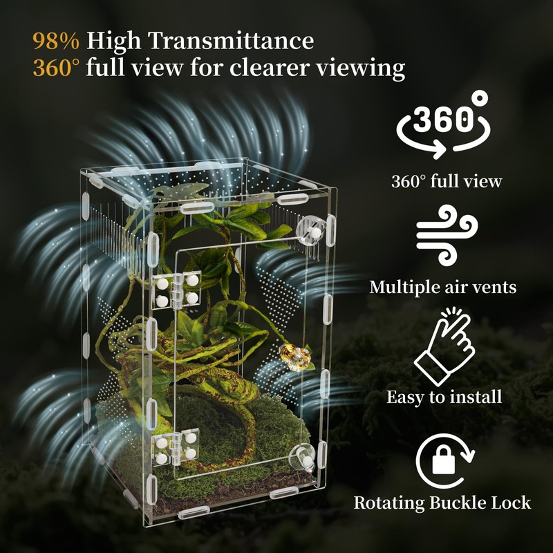 Acrylic Jumping Spider Habitat, Reptile Terrarium Easy Assembly, Bug Enclosure,
