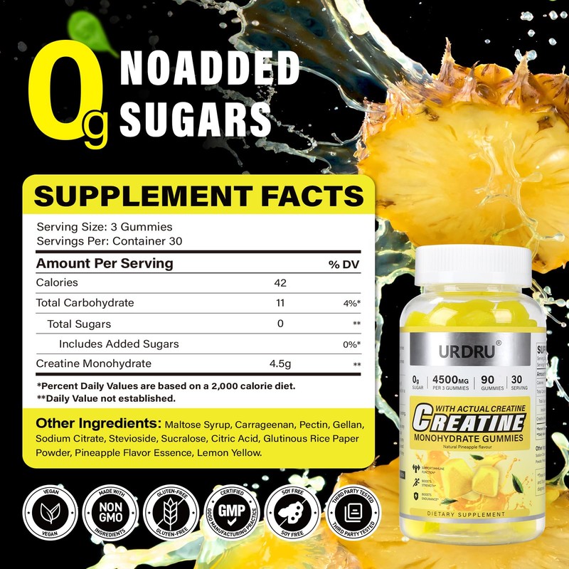 URDRU Sugar-Free Creatine Gummies for Men & Women - Third-Party