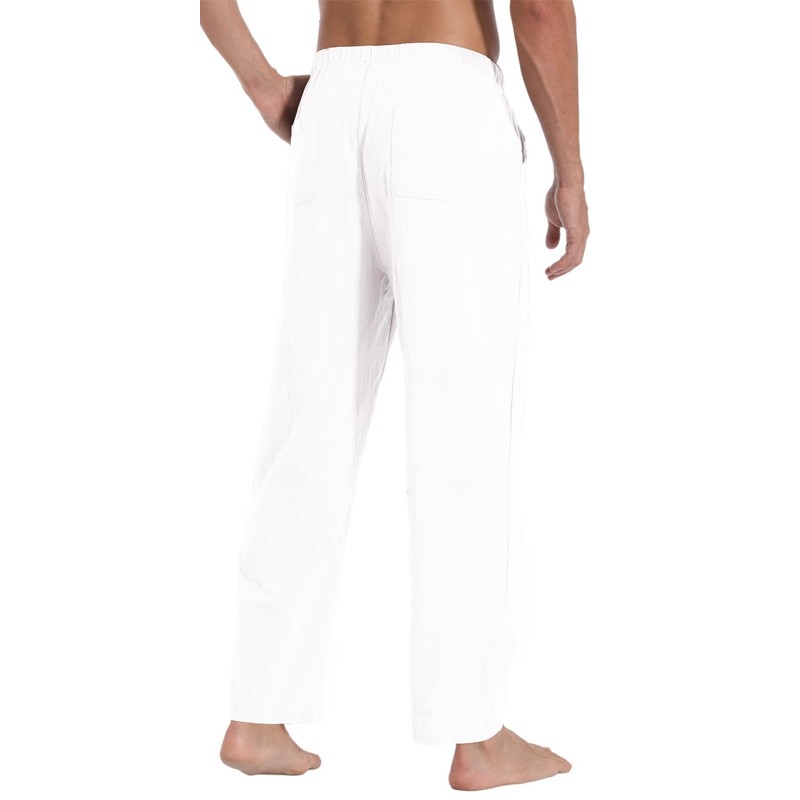 AITFINEISM - Pantalones de algodón y lino para hombre, cintura