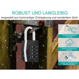 ZHEGE Combination Lock Padlock, Large White Numbers Lock for Gym Locker, School Locker, Cabinet, Basement Door, Weatherproof Number Lock, Outdoor (Black)