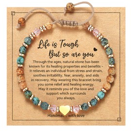 yupoxiu Inspirational Gifts for Women Birthday - Natural Stone Bead Bracelet, Thinking of You Get Well Soon Gift for Friend Sister Coworker (A-Life is tough)