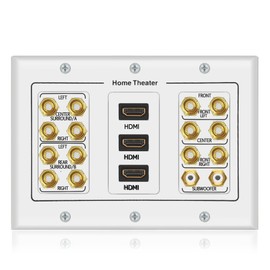 ICESPRING 3 Gang 7.2 Surround Sound Distribution Home Theater Copper Banana Binding Post Coupler Type Wall Plated for 7 Speakers 2 RCA Jacks for Subwoofers and 3 HDMI Ports