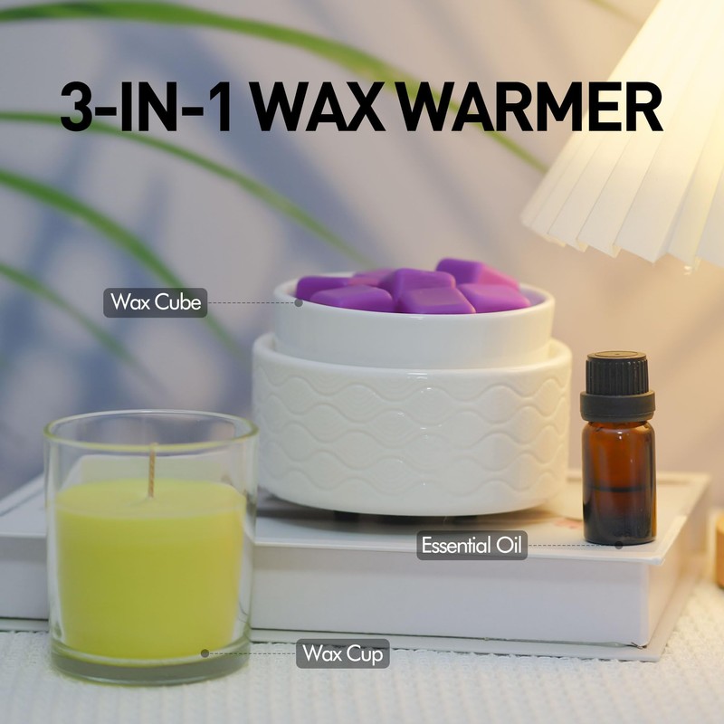 7-Color Changing Wax Melt Warmer, Modern Ripple Design 3-in-1 Electric