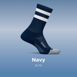 Feetures Elite Light Cushion Mini Crew Sock - Sport Sock with Targeted Compression - X-Large, Navy High Top Stripe (1 Pair)