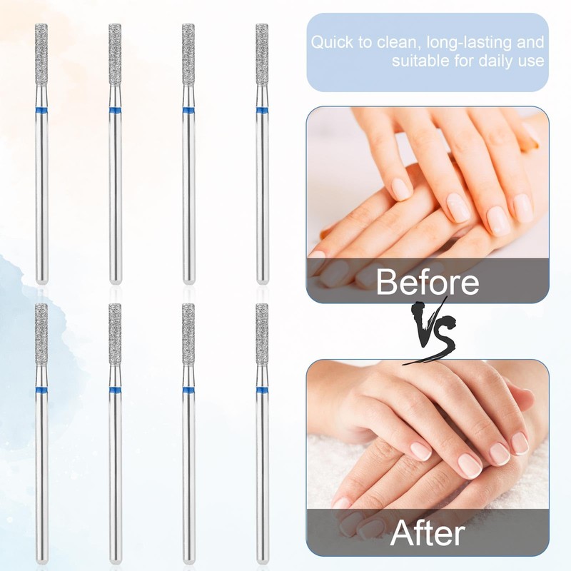 8pcs Cuticle Drill, 2.1 mm Cylinder Cuticle Cleaning Drill Professional
