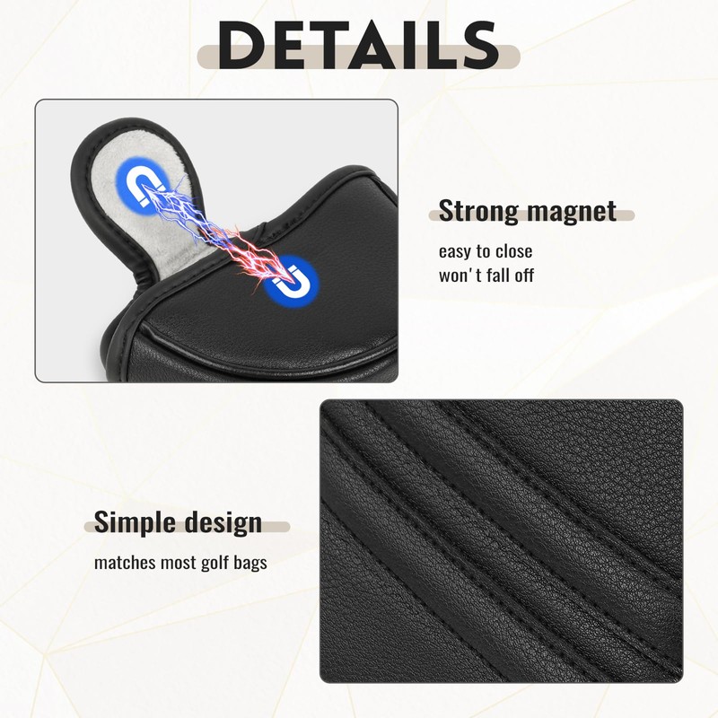 Golf MId Hlaf Mallet Putter Head Cover Magnetic Closure Heel-shaft