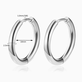 Titanium Huggie Hoop Earrings Hypoallergenic Hinged Sleeper Earrings for Sensitive Skin Cartilage Helix Lobes (14mm polished)