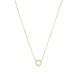 Amor Women's Necklace with Pendant 925 Sterling Silver with Synthetic Nano with Shell Pearl 42 cm Silver Heart Comes in Jewellery Gift Box, Sterling Silver, Crystal