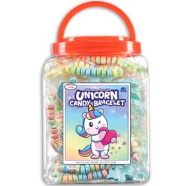 48 Unicorn Candy Bracelets, Individually Wrapped Jewelry for your Unicorn Themed Party, Bulk Candy Perfect for Goody Bags, Party Favors and Birthdays, by 4YoreElves, Pack of 48 x 0.53oz