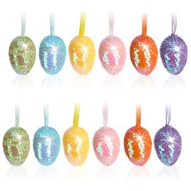 com-four® 12 x Easter eggs with sparkling sequins, sequin eggs for Easter shrub or as room decoration, hand-glued eggs for Easter decoration (12 pieces, 6 cm mix)