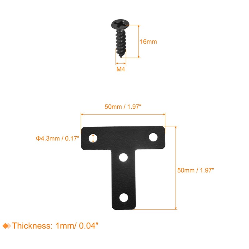 sourcing map T Shape Bracket, 50x50x1mm Carbon Steel Mending Plates