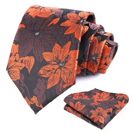Alizeal Mens Tie with Hanky Set Floral Silky for Wedding Party Necktie and Handkerchief Set, Burnt Orange