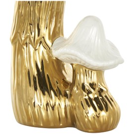 Deco 79 Ceramic Mushroom Decorative Sculpture Home Decor Statue with White Tops and Textured Grooves, Accent Figurine 7" x 6" x 10", Gold