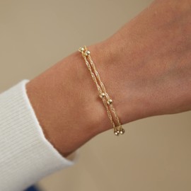 Kyerlyn 14K Gold Plated 2 Layered Beaded Twisted Bracelet Handmade Dainty Bracelet for Women