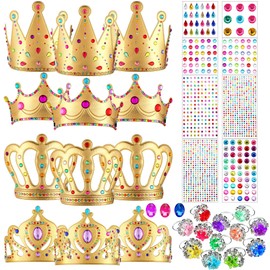 12 Pieces Foam Princess Tiaras Crown for Kids 928 Pieces Gem Stickers 12 Gem Rings Craft Making Kits Birthday Party Favors