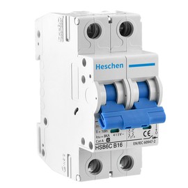 Heschen 16A Current, 2Pole Type B Circuit Breaker HSB6C, 6kA Breaking Capacity, DIN Rail Mount, 400V Rated Voltage