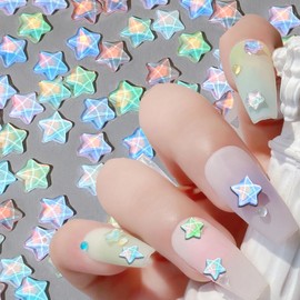 50pcs Mocha Star Nail Charms, 6MM Star Charms for Nails 3D Kawaii Stars Nail Rhinestones Nail Art Charms Flatback Rhinestones for Nails Designs Macaron Crystal Diamonds Nail Gems Women Nail Supplies