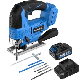 WOODERS 20V Lithium Jig Saw, 3,200 SPM, cordless jigsaw, Brushless Motor, 25mm stroke, 4-stage track, 45° left-right tilt, safety lock-off button, LED Light, 6PCS Blades, Tool-free blade changes