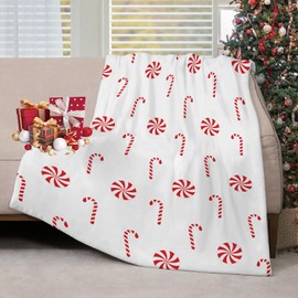 Christmas Throw Blanket Candy Cane Flannel Throw Blanket Super Soft Warm Bed Blanket Christmas Holiday Decor for Living Room Bedroom Sofa Couch 50x60 Inch