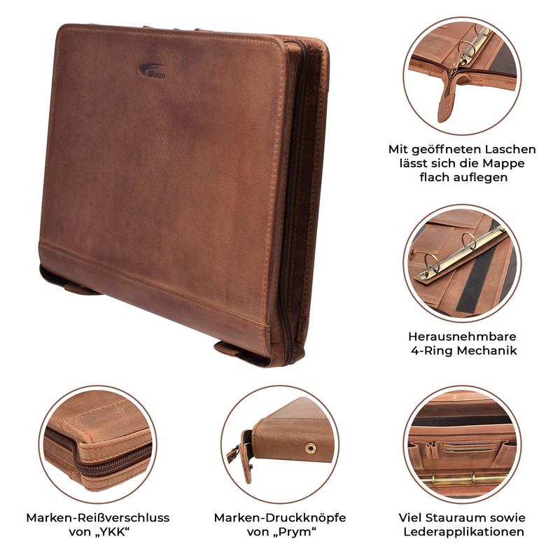 MENZO Leather Writing Case, Document Folder, Genuine Buffalo Leather Folder,