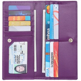 Lavemi Ultra Slim Thin Leather Women Wallet RFID Blocking Credit Card Holder Bifold Long Ladies Billfold (Violet)